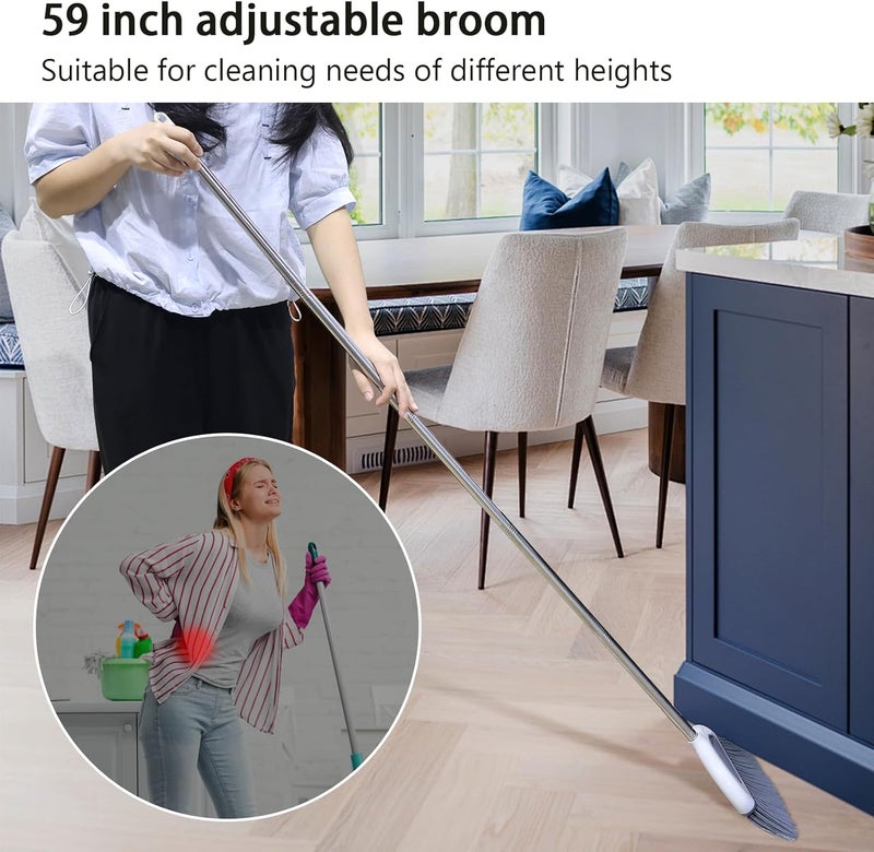BAOYINGTE Angle Broom for Hardwood Floors - Soft Bristled Kitchen Broom, Indoor & Office Use (Off White) - Image 4